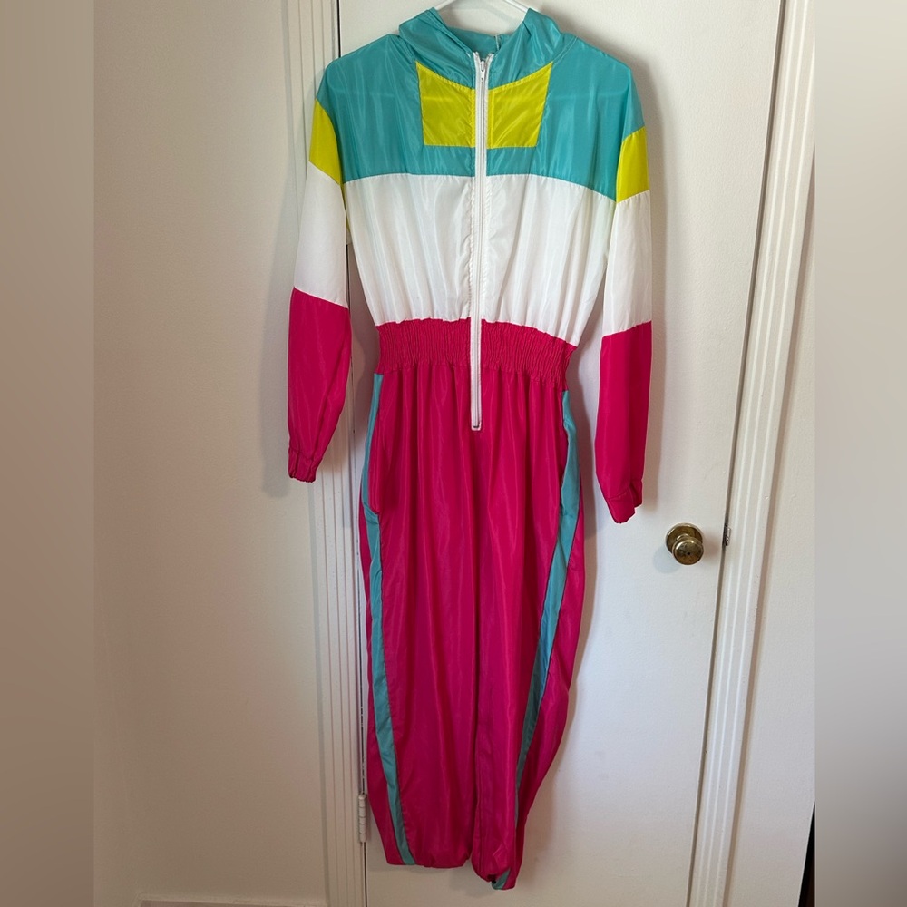 80s long zip up windbreaker jumpsuit